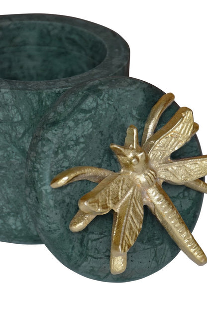 Worlds Away - Green Marble Container With Brass Dragonfly Top - DARNER view 4