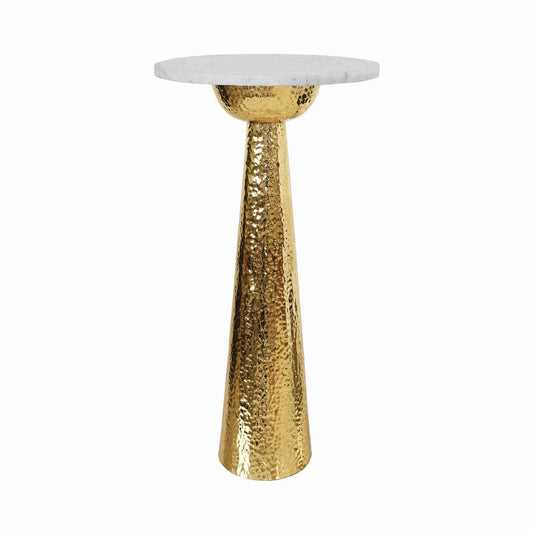 Worlds Away - Hammered Brass Side Table With Tapered Base And Round White Marble Top - CYNTHIA view 1