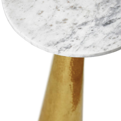 Worlds Away - Hammered Brass Side Table With Tapered Base And Round White Marble Top - CYNTHIA view 3