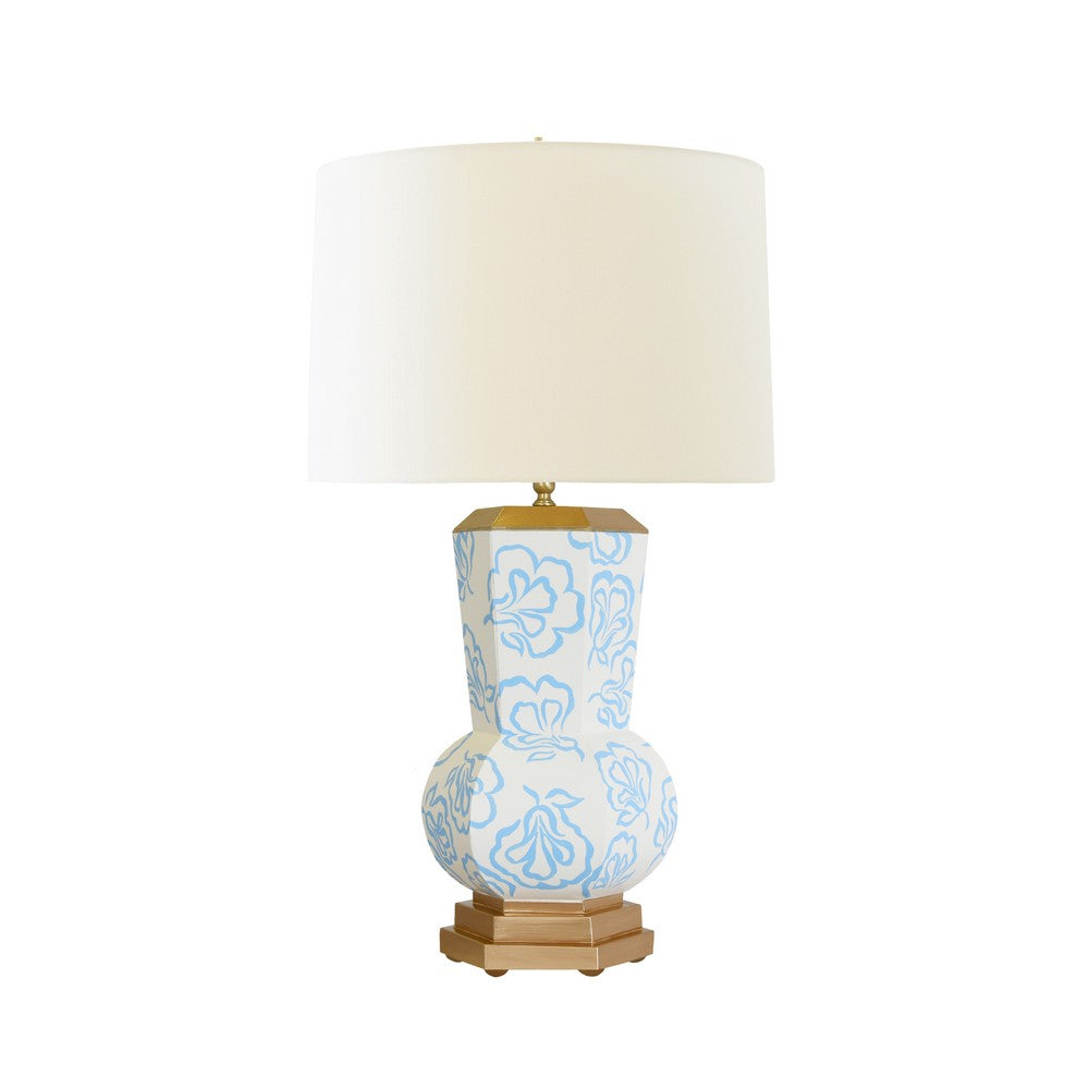 Worlds Away - Handpainted Gourd Shape Tole Table Lamp In Blue Bloom Pattern - CATALINA BLOOM LBL view 1