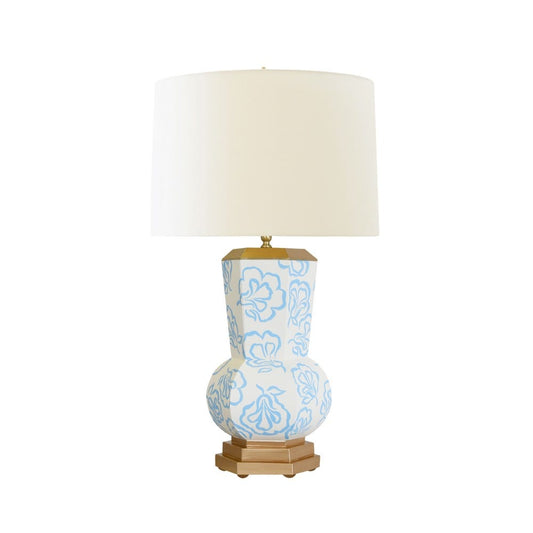 Worlds Away - Handpainted Gourd Shape Tole Table Lamp In Blue Bloom Pattern - CATALINA BLOOM LBL view 1