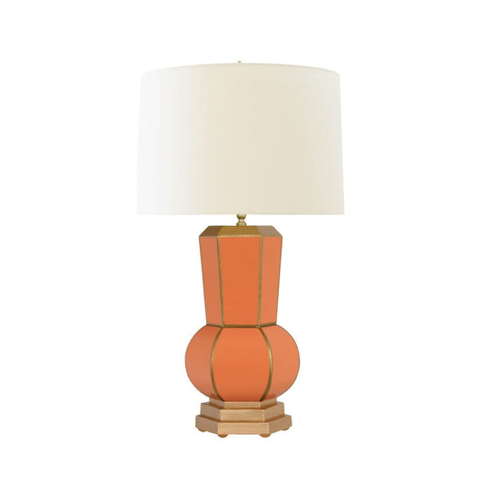 Worlds Away - Handpainted Gourd Shape Tole Table Lamp In Orange With Gold Detail - CATALINA OR view 1