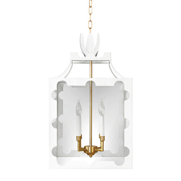 Worlds Away - Handpainted Tole Lantern Pendant With Scallop Edge In White - TALULA WH view 1