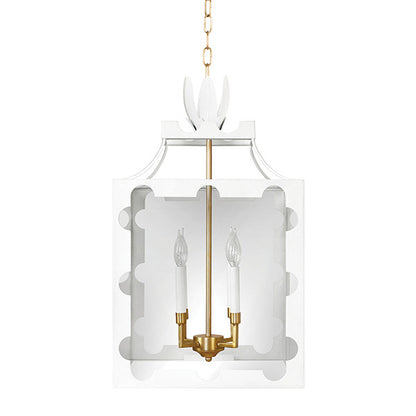 Worlds Away - Handpainted Tole Lantern Pendant With Scallop Edge In White - TALULA WH view 1