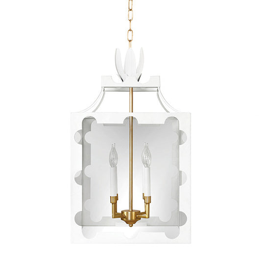 Worlds Away - Handpainted Tole Lantern Pendant With Scallop Edge In White - TALULA WH view 1