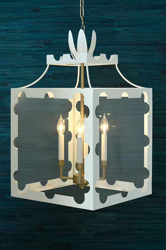 Worlds Away - Handpainted Tole Lantern Pendant With Scallop Edge In White - TALULA WH view 2