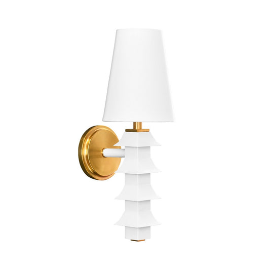 Worlds Away - Handpainted Tole Pagoda Sconce In White - SEDONA WH view 1