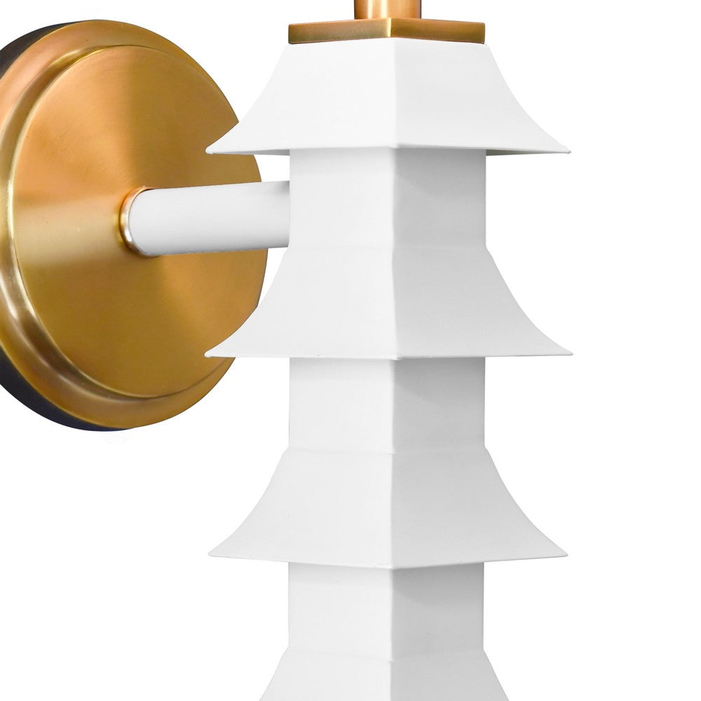 Worlds Away - Handpainted Tole Pagoda Sconce In White - SEDONA WH view 4