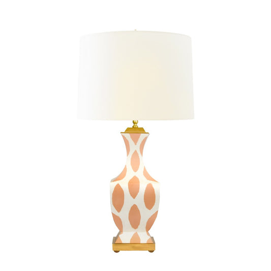 Worlds Away - Handpainted Tole Table Lamp In Coral Ikat Pattern - GINA IKAT CO view 1