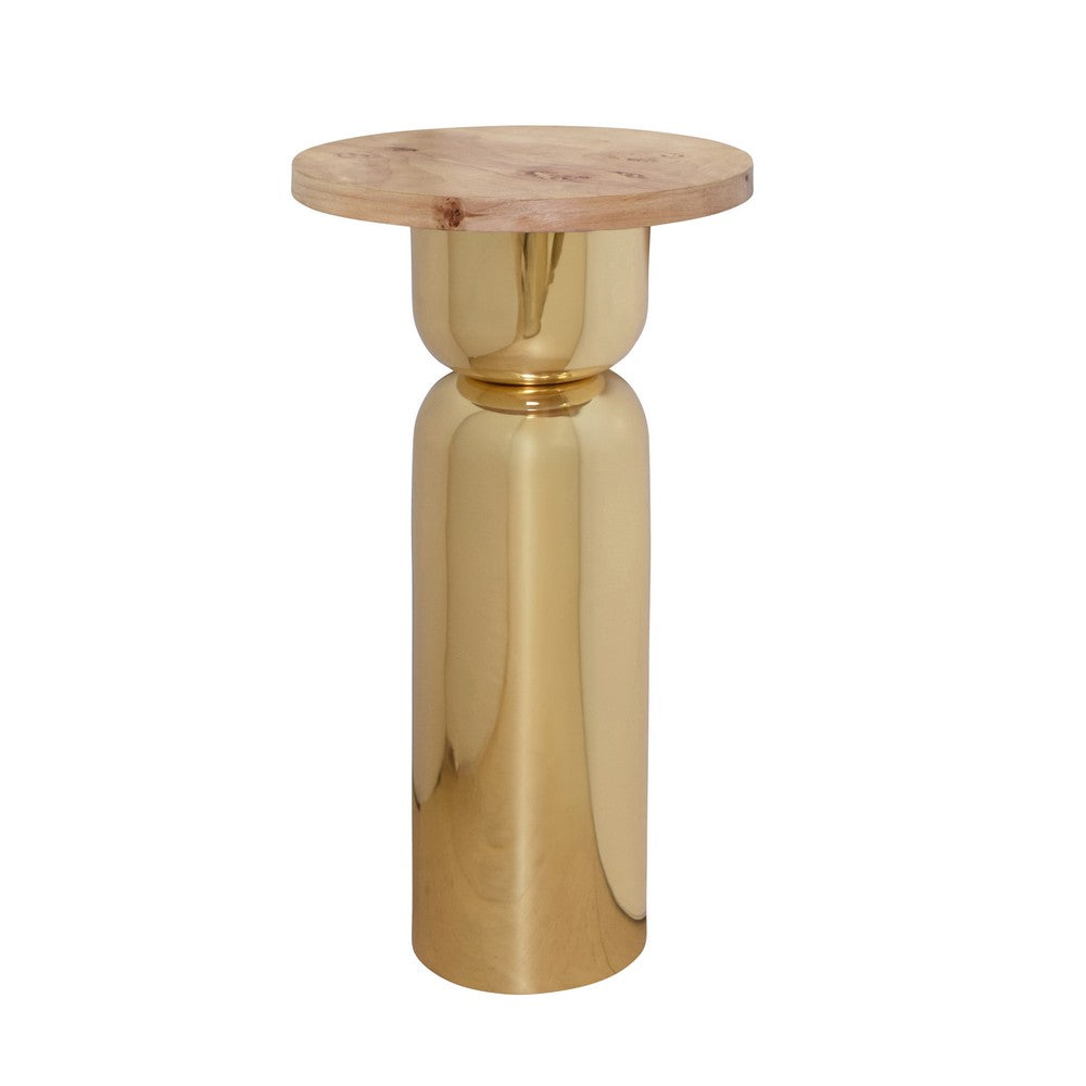 Worlds Away - Hourglass Brass Base Side Table With Round Burl Wood Top - ALINA BW view 1