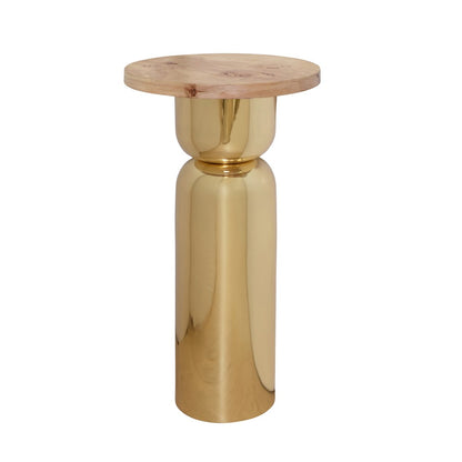 Worlds Away - Hourglass Brass Base Side Table With Round Burl Wood Top - ALINA BW view 1