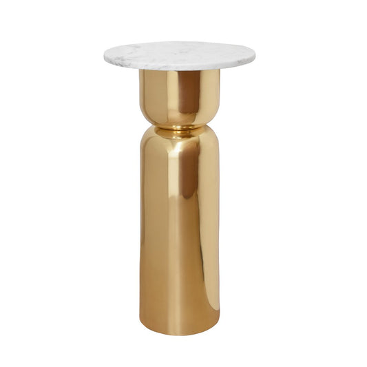 Worlds Away - Hourglass Brass Base Side Table With Round White Marble Top - ALINA WHM view 1