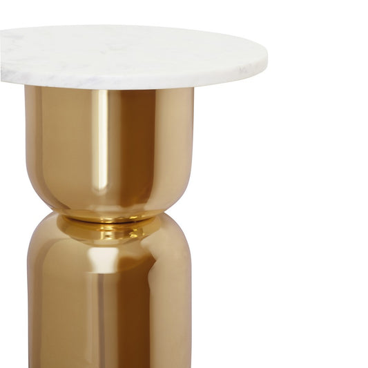 Worlds Away - Hourglass Brass Base Side Table With Round White Marble Top - ALINA WHM view 2