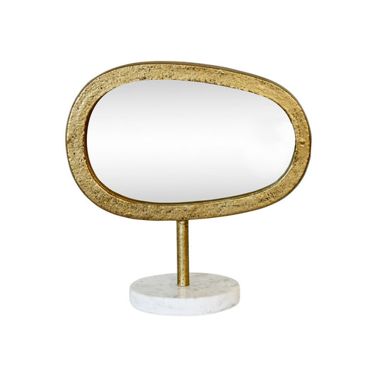 Worlds Away - Iron Tabletop Mirror In Aged Gold Finish On White & Grey Marble Base - MOE view 1