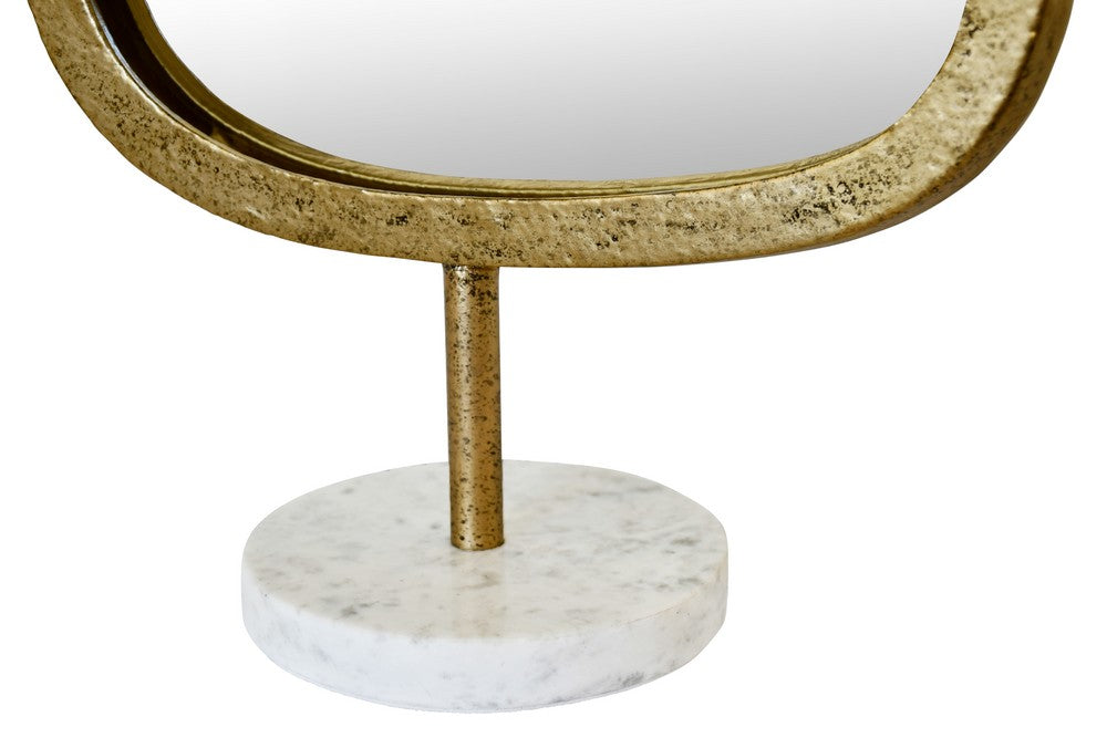 Worlds Away - Iron Tabletop Mirror In Aged Gold Finish On White & Grey Marble Base - MOE view 4