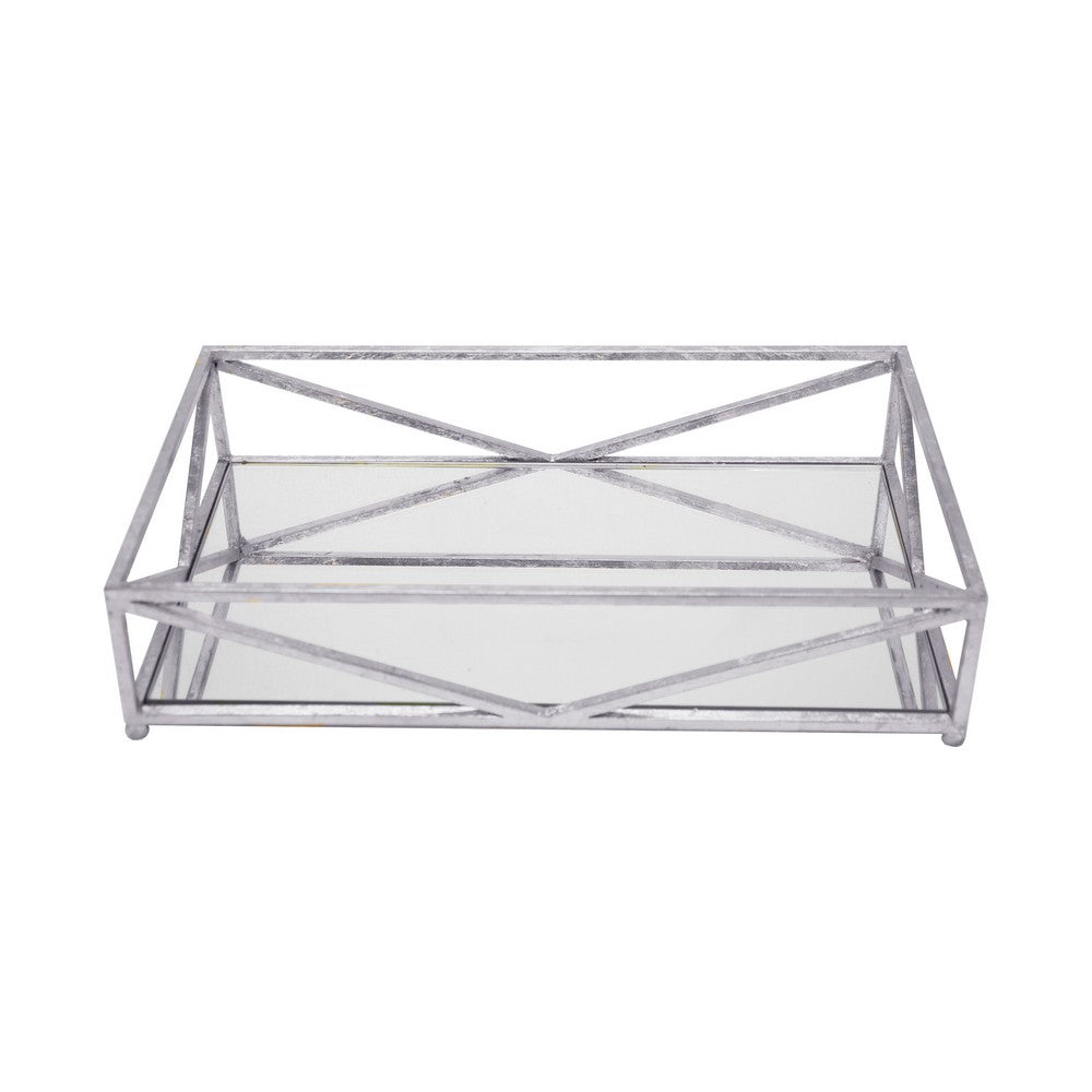 Worlds Away - Iron Tray In Silver Leaf With Inset Mirror - GAVIN S view 1
