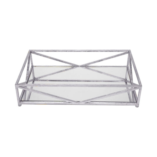 Worlds Away - Iron Tray In Silver Leaf With Inset Mirror - GAVIN S view 1