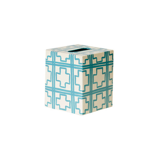 Worlds Away - Kleenex Box - Turquoise And Cream Trellis - KBSQUAREDT view 1