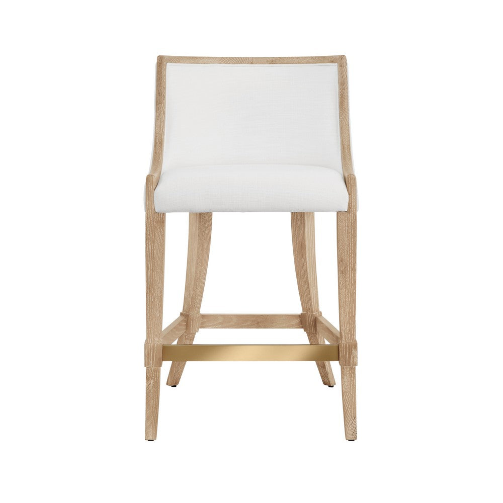 Worlds Away - Klismos Leg Counter Stool With Performance White Linen Upholstery In Cerused Oak Lacquer - KEATON CO view 2