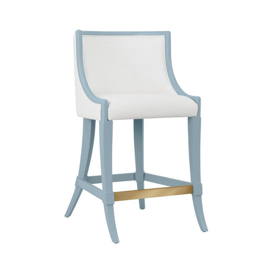 Worlds Away - Klismos Leg Counter Stool With Performance White Linen Upholstery In Matte Light Blue Lacquer - KEATON LB view 1