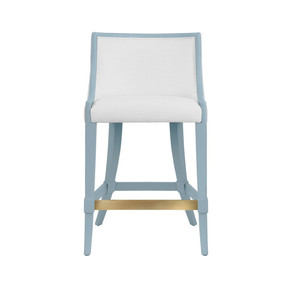 Worlds Away - Klismos Leg Counter Stool With Performance White Linen Upholstery In Matte Light Blue Lacquer - KEATON LB view 2