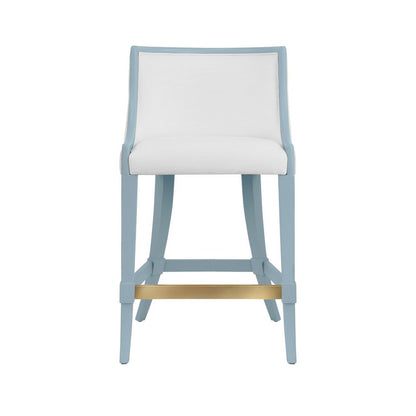 Worlds Away - Klismos Leg Counter Stool With Performance White Linen Upholstery In Matte Light Blue Lacquer - KEATON LB view 2
