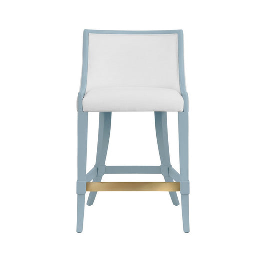 Worlds Away - Klismos Leg Counter Stool With Performance White Linen Upholstery In Matte Light Blue Lacquer - KEATON LB view 2