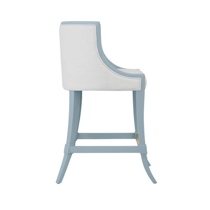Worlds Away - Klismos Leg Counter Stool With Performance White Linen Upholstery In Matte Light Blue Lacquer - KEATON LB view 3