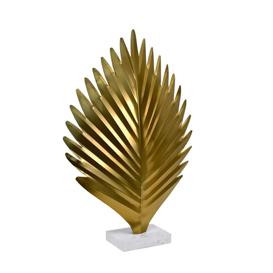 Worlds Away - Large Antique Brass Leaf Scultpture With White Marble Base - SPRIG view 1