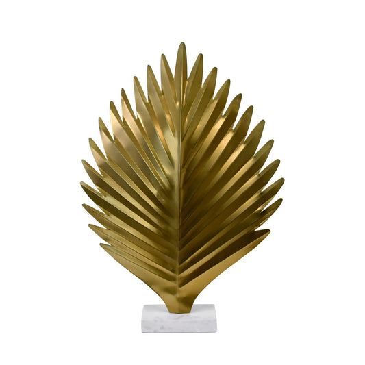 Worlds Away - Large Antique Brass Leaf Scultpture With White Marble Base - SPRIG view 2
