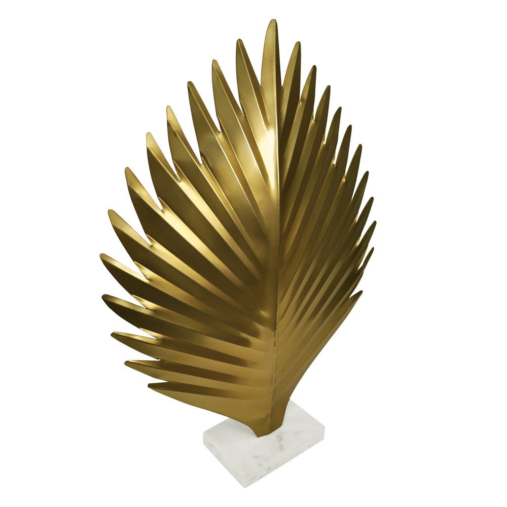 Worlds Away - Large Antique Brass Leaf Scultpture With White Marble Base - SPRIG view 4