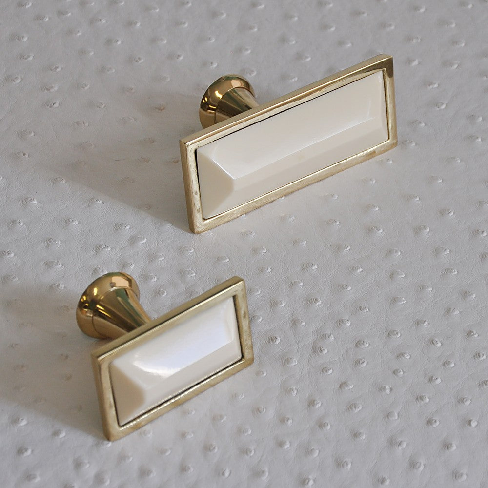 Worlds Away - Large Brass Rectangle Knob With Inset Resin In Cream - TRENT HCRM view 3