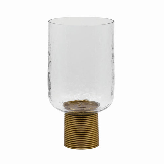 Worlds Away - Large Clear Glass Candle Votive With Ribbed Brass Base - CADEY LG view 1