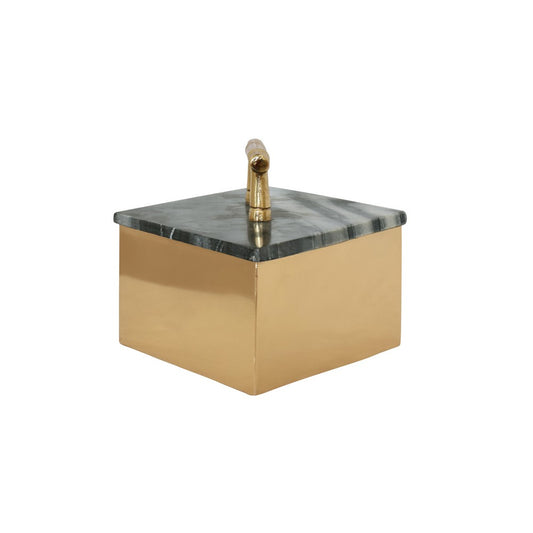 Worlds Away - Large Diamond Shaped Brass Box With Black Marble Top And Brass Bamboo Handle - RHOMA LG view 1