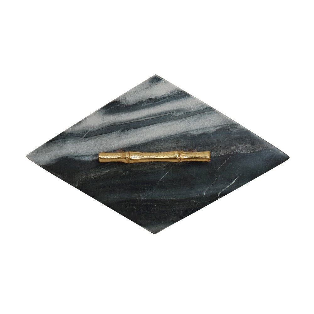 Worlds Away - Large Diamond Shaped Brass Box With Black Marble Top And Brass Bamboo Handle - RHOMA LG view 3