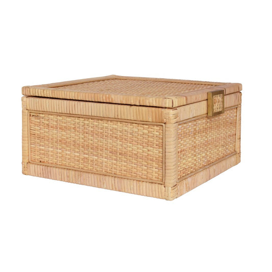 Worlds Away - Large Natural Rattan Decorative Box With Brass Foot Caps - BRUNO LG view 1
