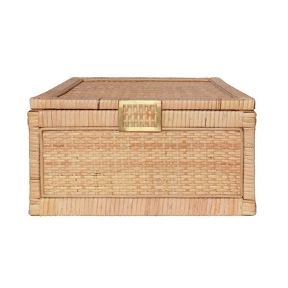 Worlds Away - Large Natural Rattan Decorative Box With Brass Foot Caps - BRUNO LG view 2