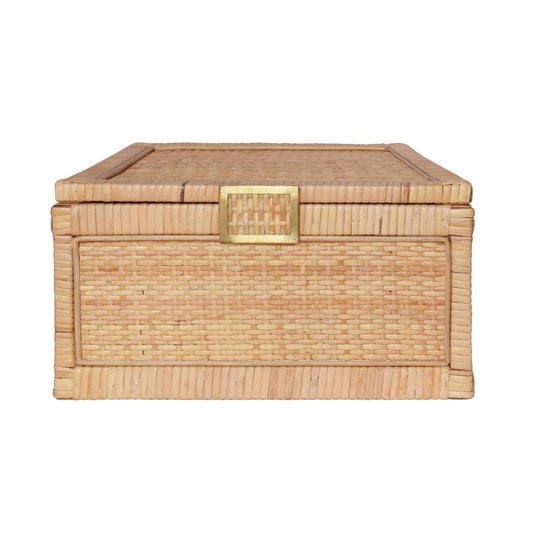 Worlds Away - Large Natural Rattan Decorative Box With Brass Foot Caps - BRUNO LG view 2
