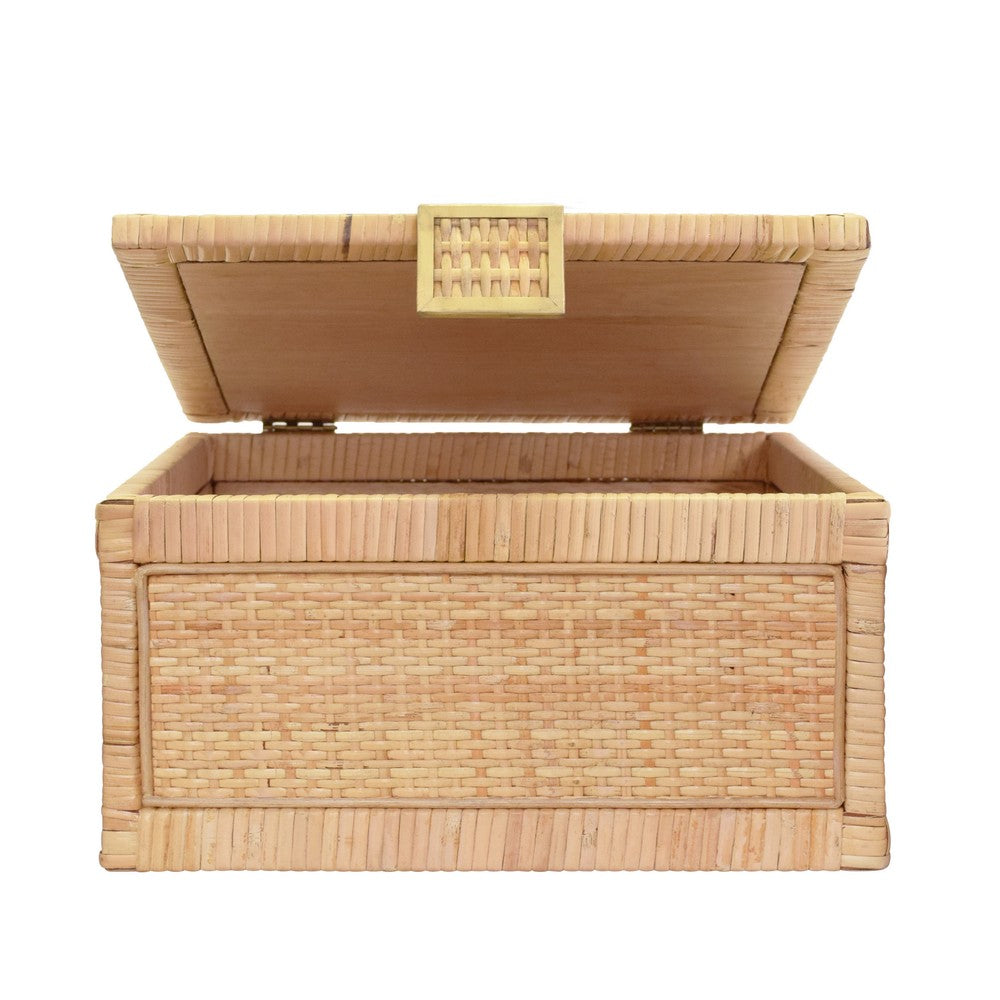 Worlds Away - Large Natural Rattan Decorative Box With Brass Foot Caps - BRUNO LG view 3