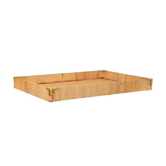 Worlds Away - Large Rectangular Natural Rattan Wrapped Trays With Brass Corners - TOMMY LG view 1