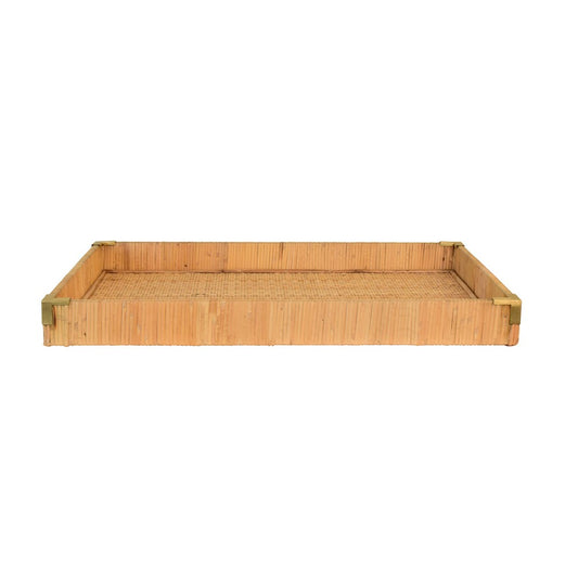 Worlds Away - Large Rectangular Natural Rattan Wrapped Trays With Brass Corners - TOMMY LG view 2
