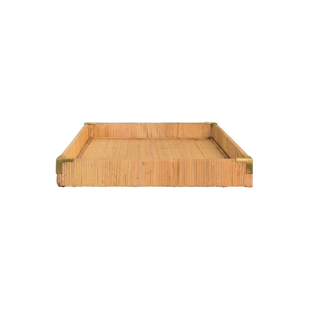 Worlds Away - Large Rectangular Natural Rattan Wrapped Trays With Brass Corners - TOMMY LG view 3