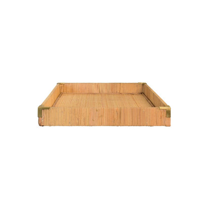 Worlds Away - Large Rectangular Natural Rattan Wrapped Trays With Brass Corners - TOMMY LG view 3