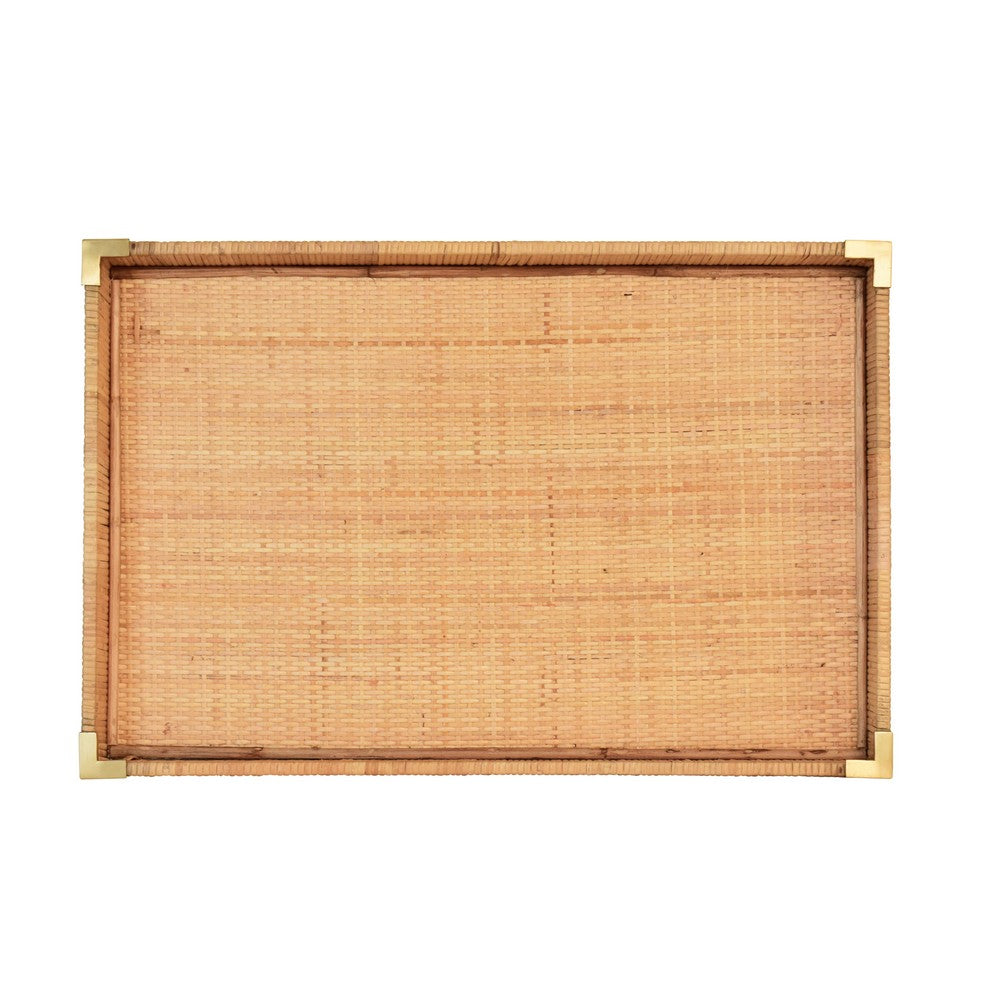 Worlds Away - Large Rectangular Natural Rattan Wrapped Trays With Brass Corners - TOMMY LG view 4