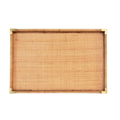 Worlds Away - Large Rectangular Natural Rattan Wrapped Trays With Brass Corners - TOMMY LG view 4