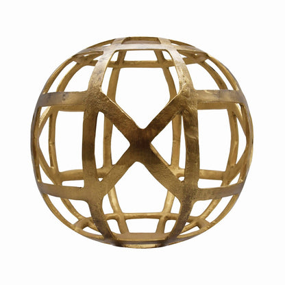 Worlds Away - Large Round Metal Ball With Geo Cutouts In Textured Brass - PAXON LG view 1