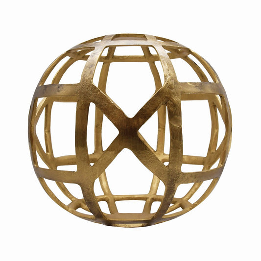 Worlds Away - Large Round Metal Ball With Geo Cutouts In Textured Brass - PAXON LG view 1