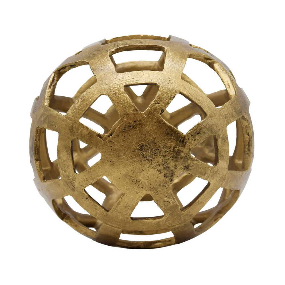 Worlds Away - Large Round Metal Ball With Geo Cutouts In Textured Brass - PAXON LG view 2