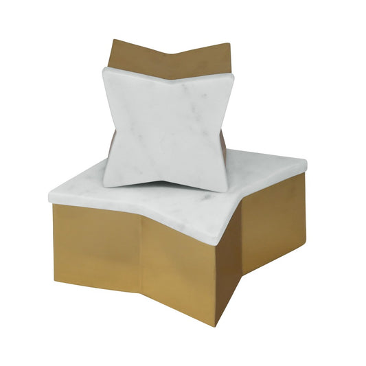 Worlds Away - Large Star Box With White Marble Lid And Brass Base - VIXEN LG view 2