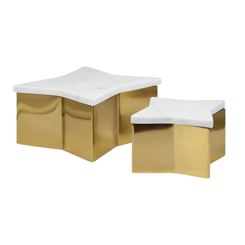 Worlds Away - Large Star Box With White Marble Lid And Brass Base - VIXEN LG view 3